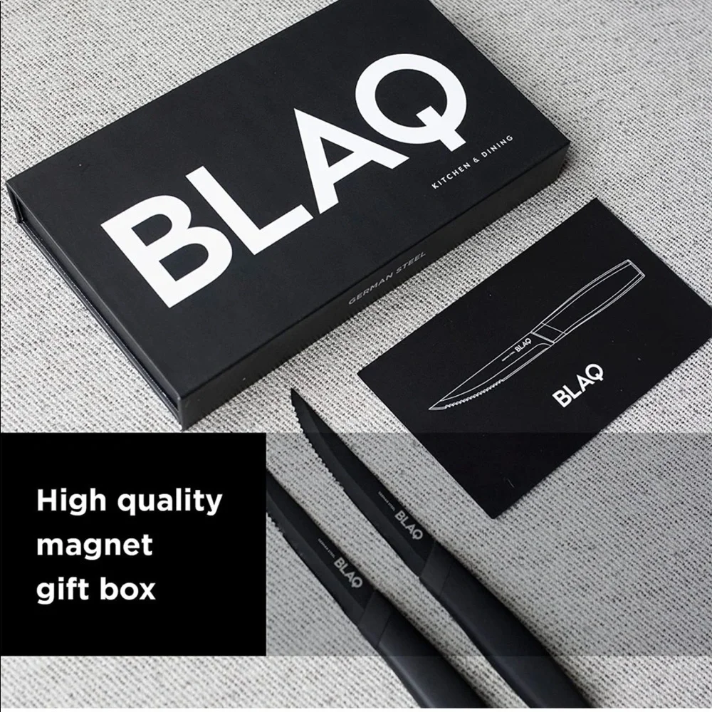 Brand New Blaq Set of 4 German Stainless Steel Serrated Steak Knives Matte Black